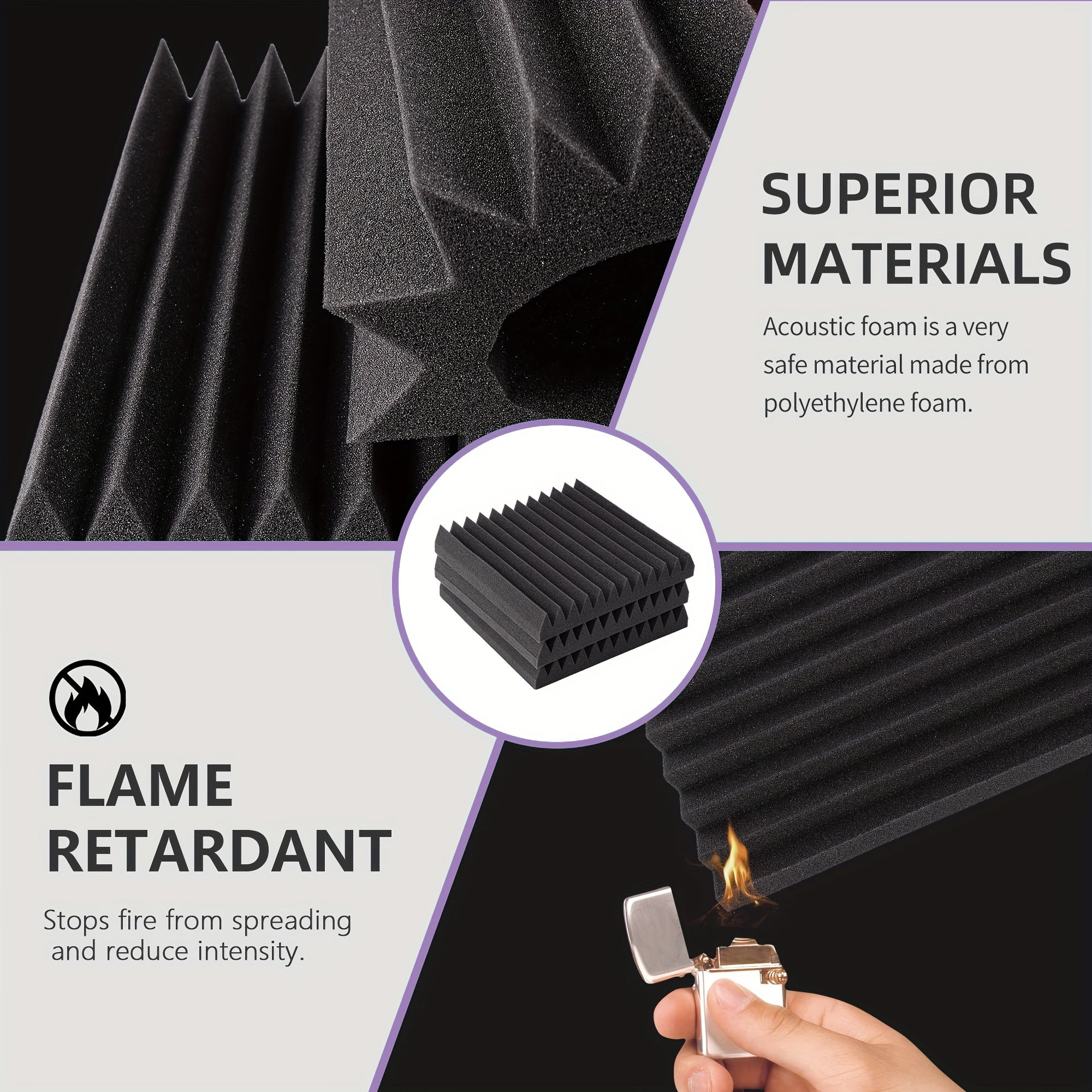 48 paneles de cuña acústica insonorizada en negro, baldosas de espuma acústica ignífugas de 30x30cm para estudios, cine en casa, oficina