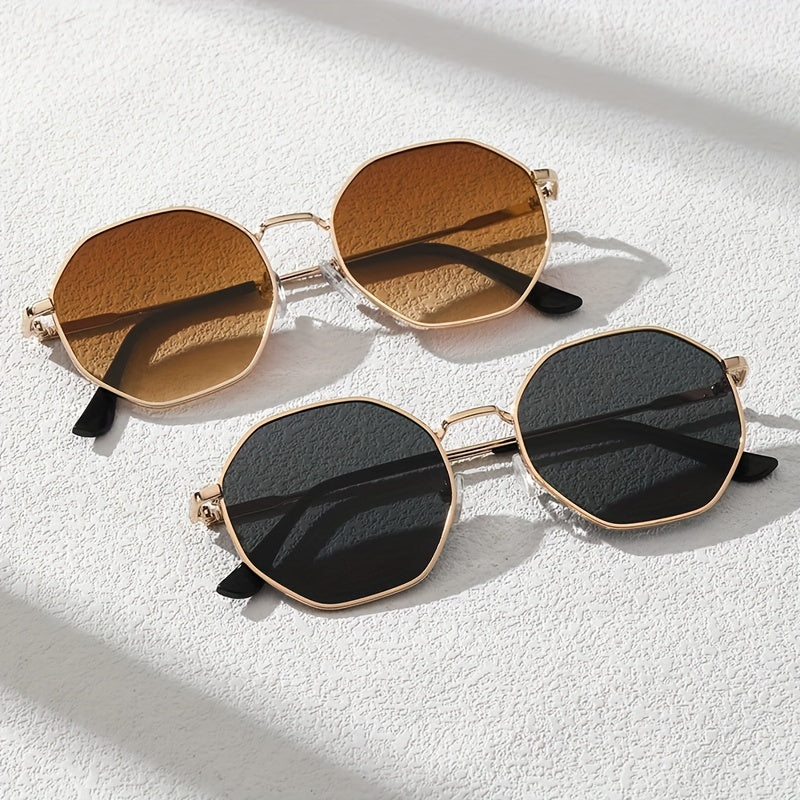 Многоугольные металлические очки из стекла, набор 2 для женщин и мужчин, повседневный градиентный дизайн, аксессуары для пляжной вечеринки