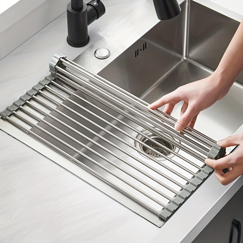 Foldable Dish Drying Rack for Kitchen Sink, Roll-Up Drain Organizer, Space-Saving Kitchen Tool