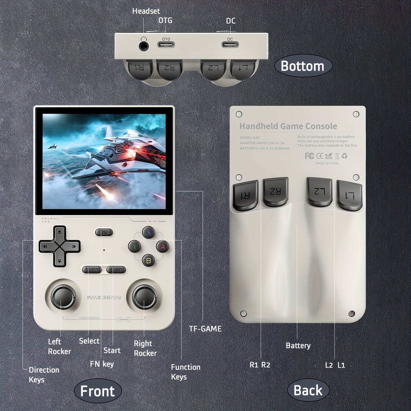 Consola de juegos portátil de código abierto, pantalla HD de 3.5 pulgadas, tarjeta TF de 64GB, multilenguaje