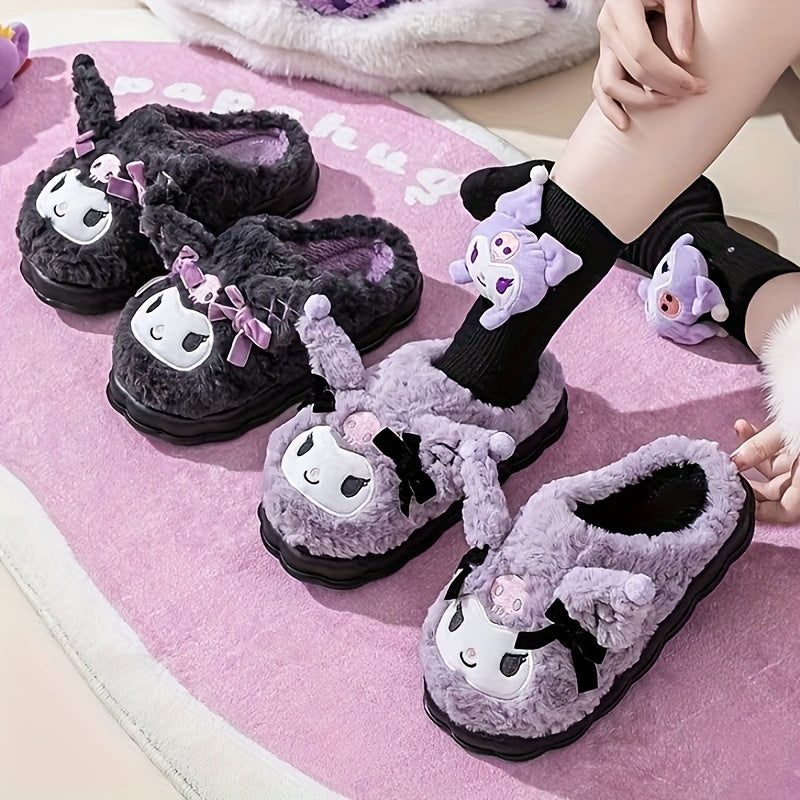Women Cozy Plush Slippers with Cartoon Design Soft Fabric Warm Winter