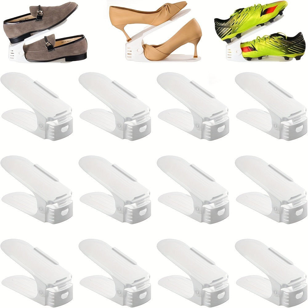 Organizador de zapatos de plástico con 12 compartimentos, almacenamiento apilable de doble capa para dormitorios, habitaciones y armarios