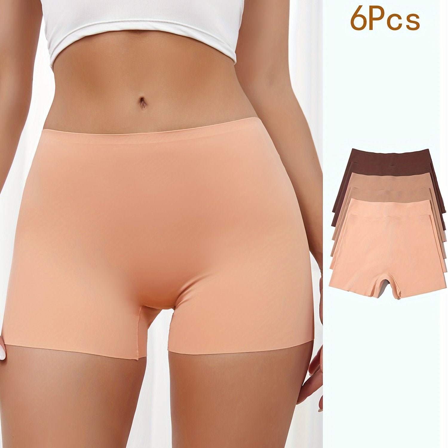 Set of 6 Seamless Mid-Rise Women's Underwear Shorts Solid Color No-Show