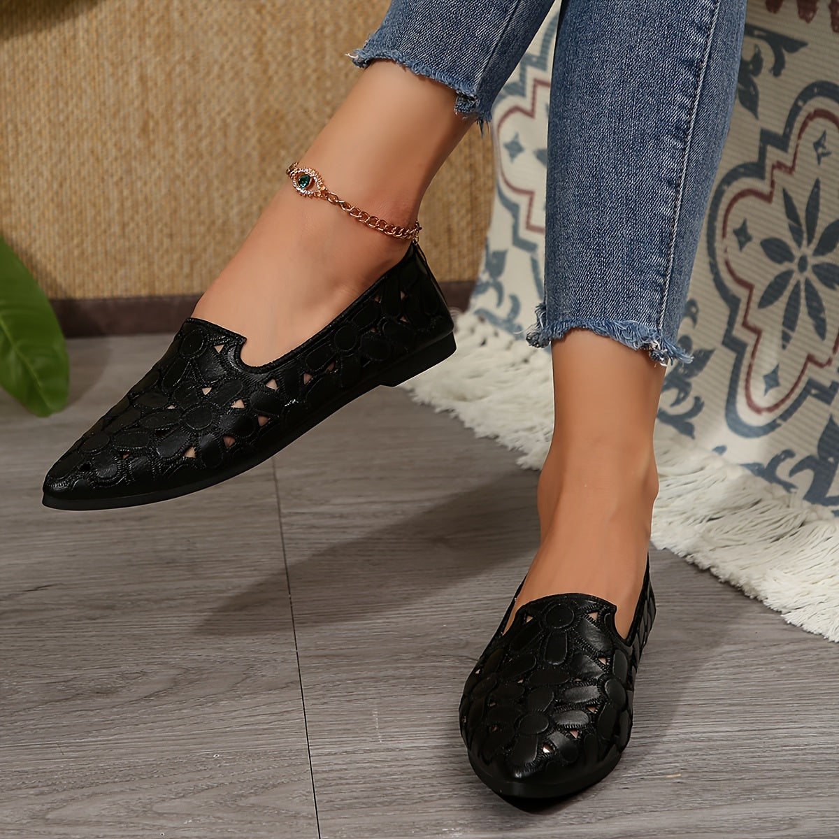 Women's Floral Faux Cover Flats Lightweight Slip-On Casual Shoes