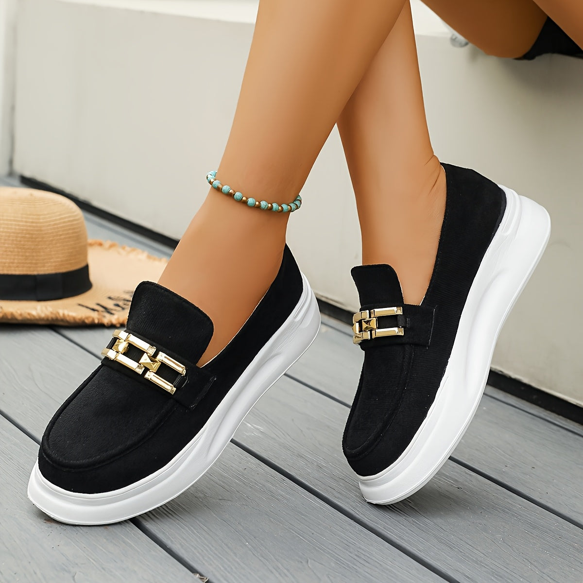 Women's Slip-On Platform Shoes Beige Cushioned Sole Casual Office Slip-Ons