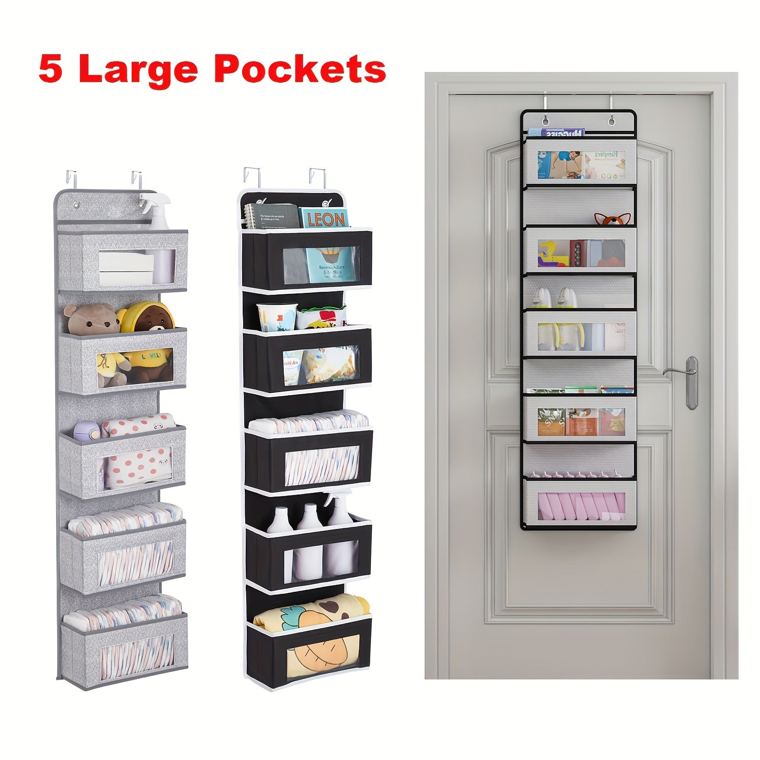 Wall Mounted Organizer Storage with 2 Metal Hooks for Wardrobe Closet Bathroom Kitchen