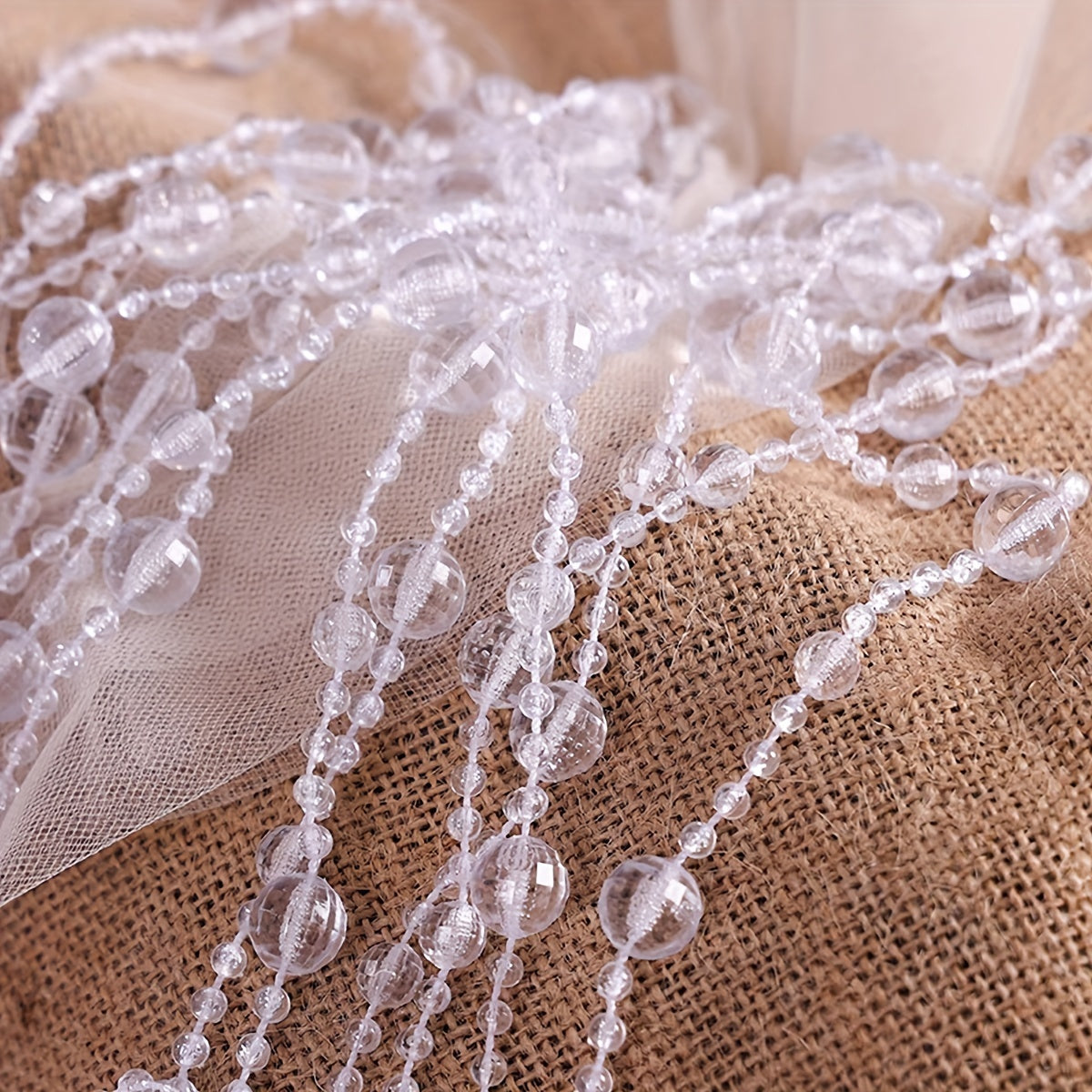 Guirnalda de cuentas de acrílico 3m, cuentas blancas y transparentes, decoración de boda y Navidad, adorno colgante