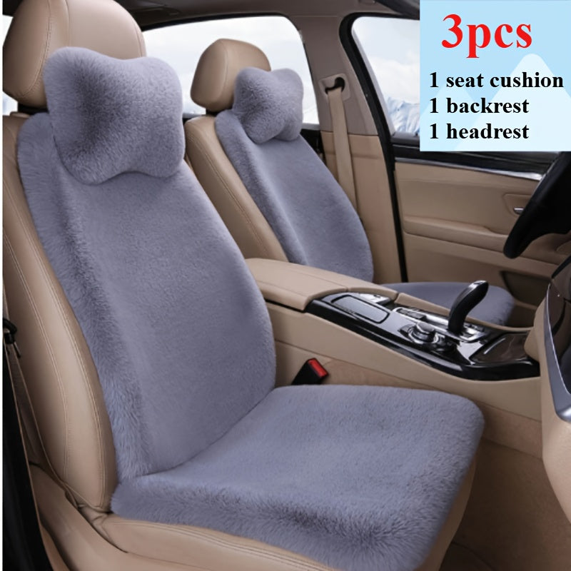 3-Piece Plush Pink Car Seat Cover Set for Front Row Winter Comfort