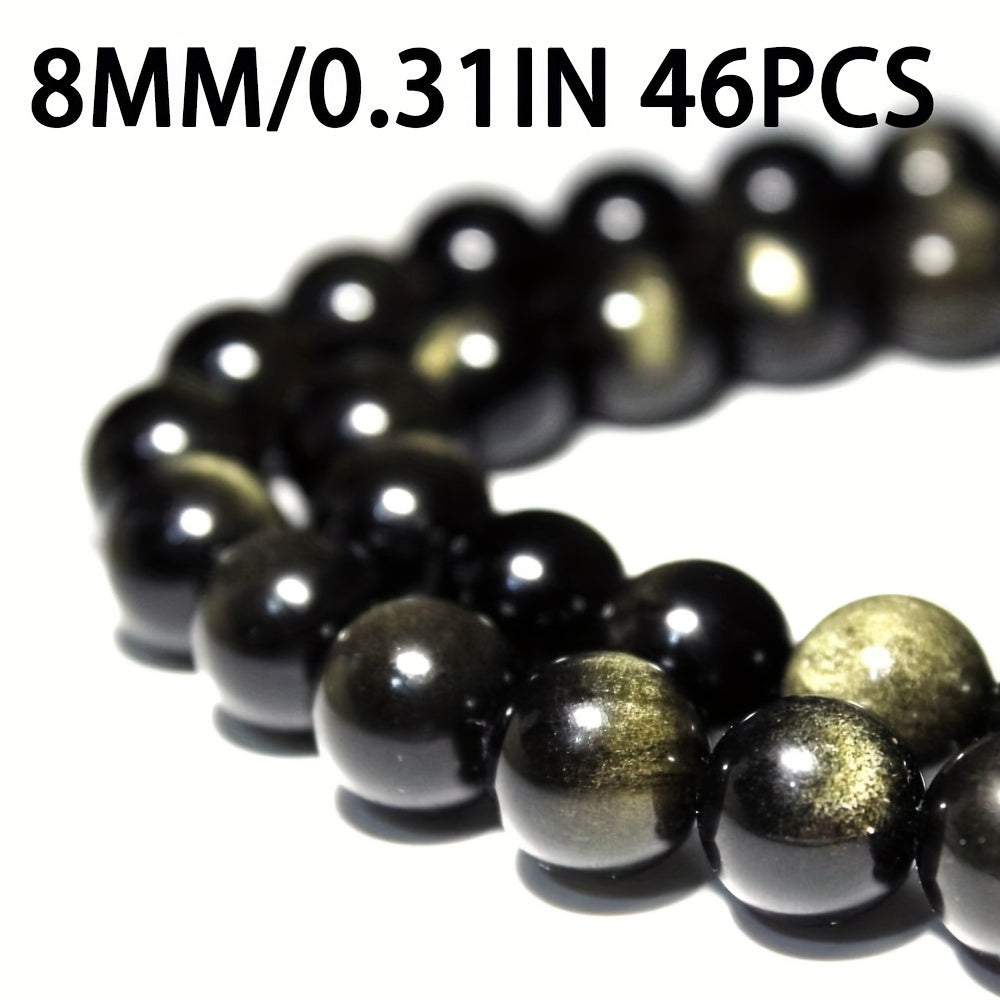 Golden Obsidian Beads Set 8mm Natural Stone Jewelry Making 46 Pieces
