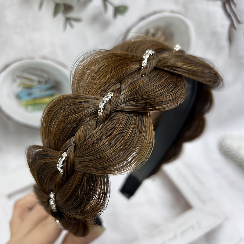 Women's Rhinestone Fishbone Braided Headband Non-Slip Trendy Hair Accessory
