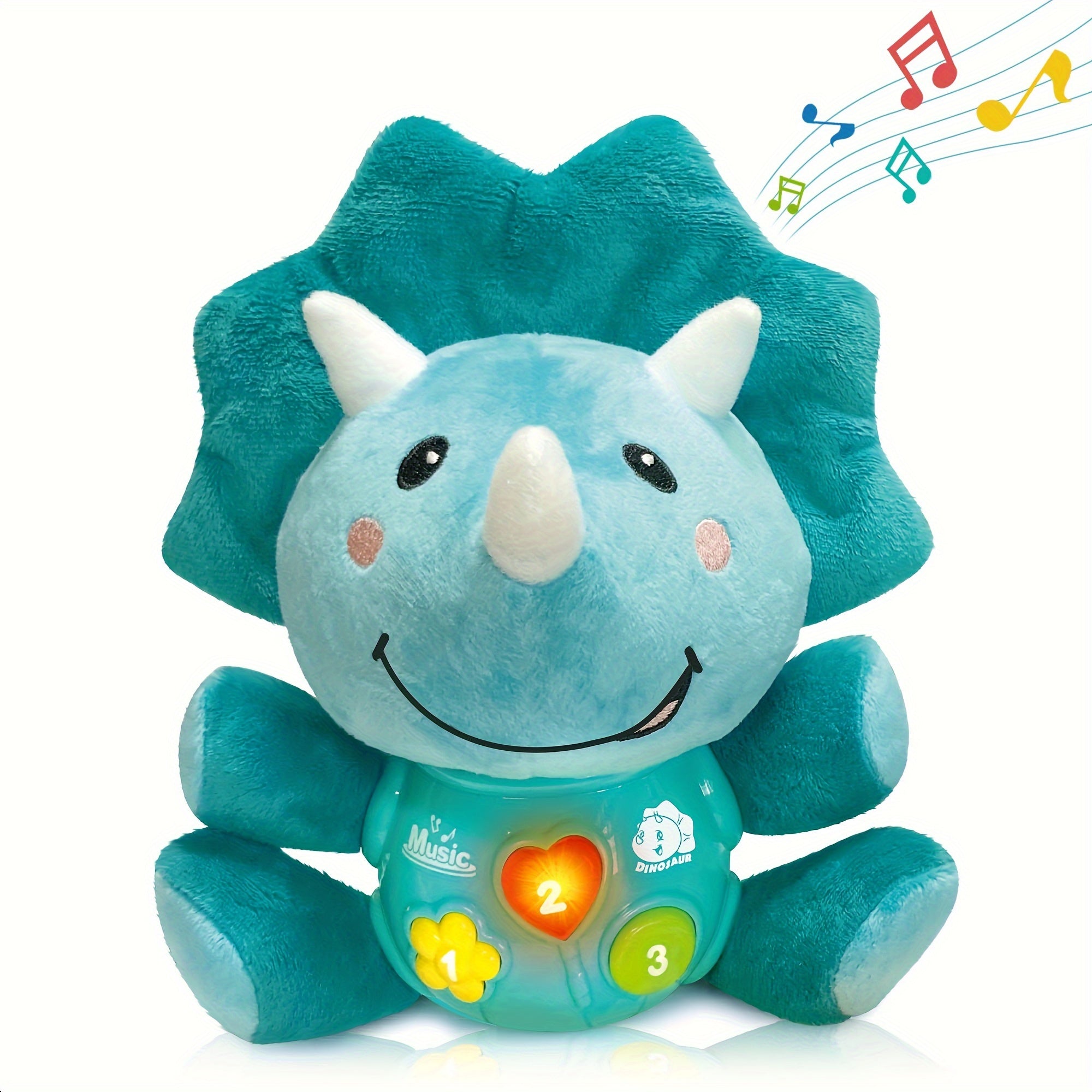 Juguete de peluche de dinosaurio para niños con música suave y material de felpa blanda