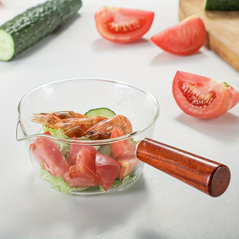 Cookware Set with Redwood Handles 600ml and 400ml Glass Pots for Soup and Desserts