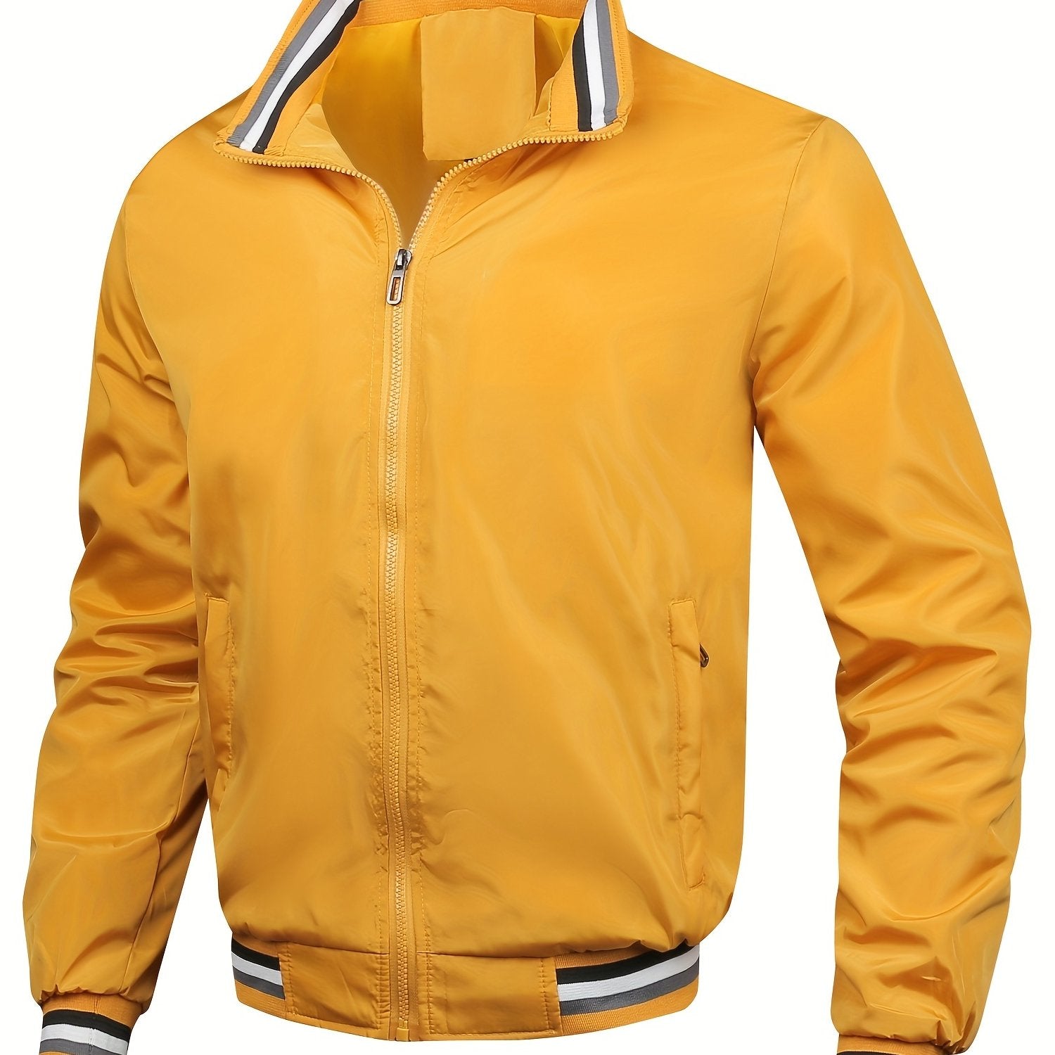 Chaqueta casual para hombre de poliéster con cuello alto, color sólido, transpirable, sin elasticidad, con cremallera, corte regular