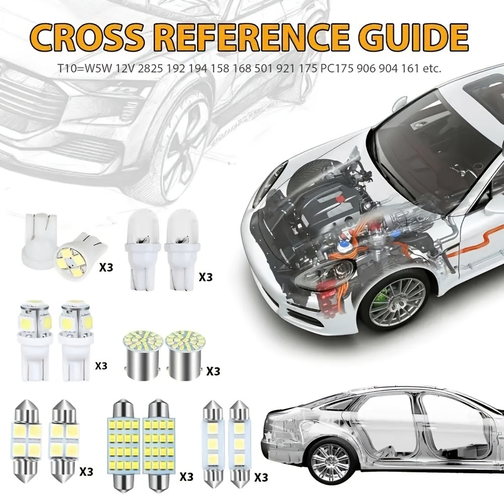 42pcs 6000K 12V White LED Car Light Bulbs Kit Interior Dome Map Lighting