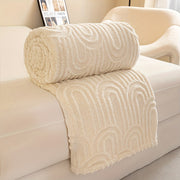 Striped Plush Bed Blanket with Vintage Roman Column Pattern Polyester All-Season Sofa Throw