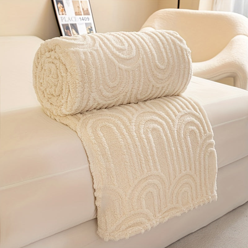 Striped Plush Bed Blanket with Vintage Roman Column Pattern Polyester All-Season Sofa Throw