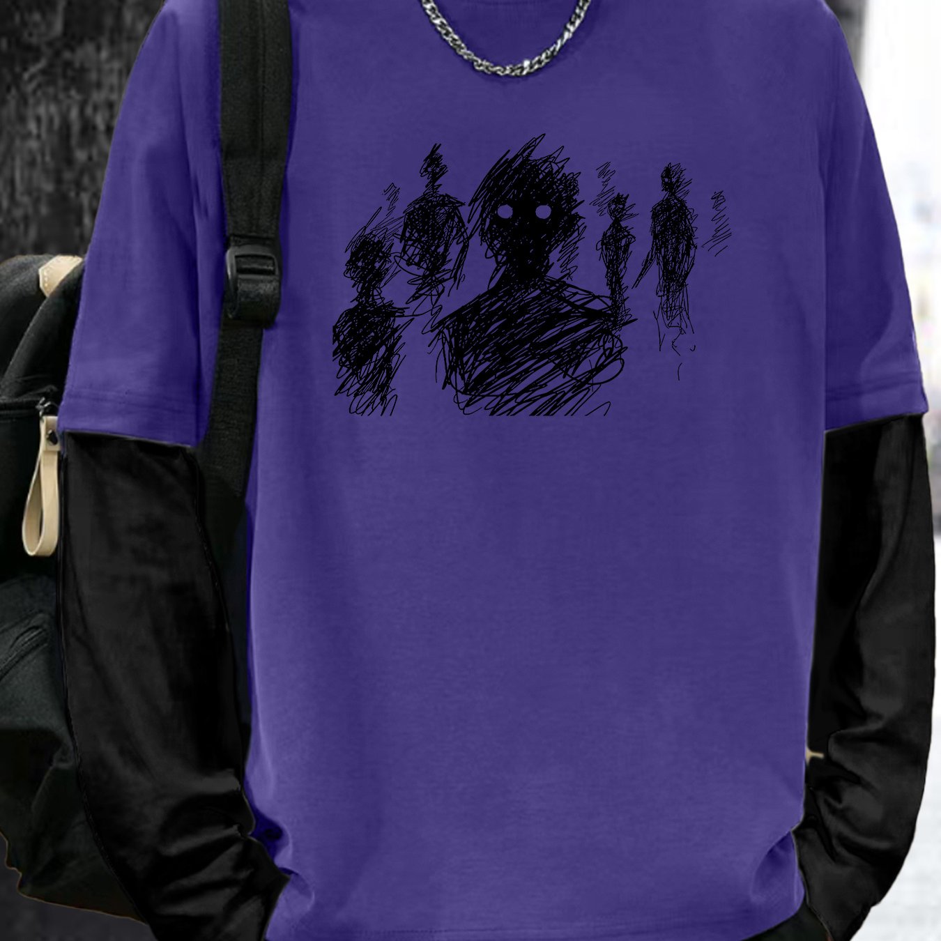 Erkaklar uchun keng kesimli qora uzun qo'lqopli futbolka, noyob chiziq san'ati bosma, dumaloq bo'yin, mashinada yuvish mumkin. Tasodifiy kiyimlar va qulay tashqi kiyim uchun mukammal. Stretchy materialda zamonaviy tasodifiy uslub.