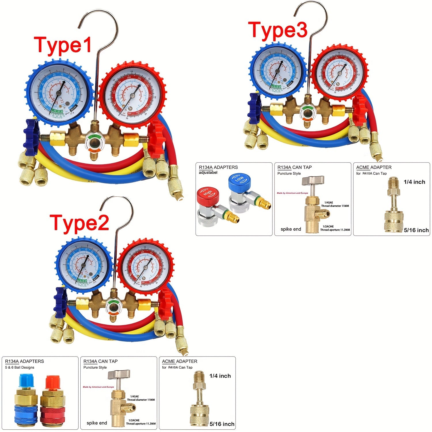 Car AC Dual-Gauge Refrigerant Pressure Tester Set for R22 R134A R404A