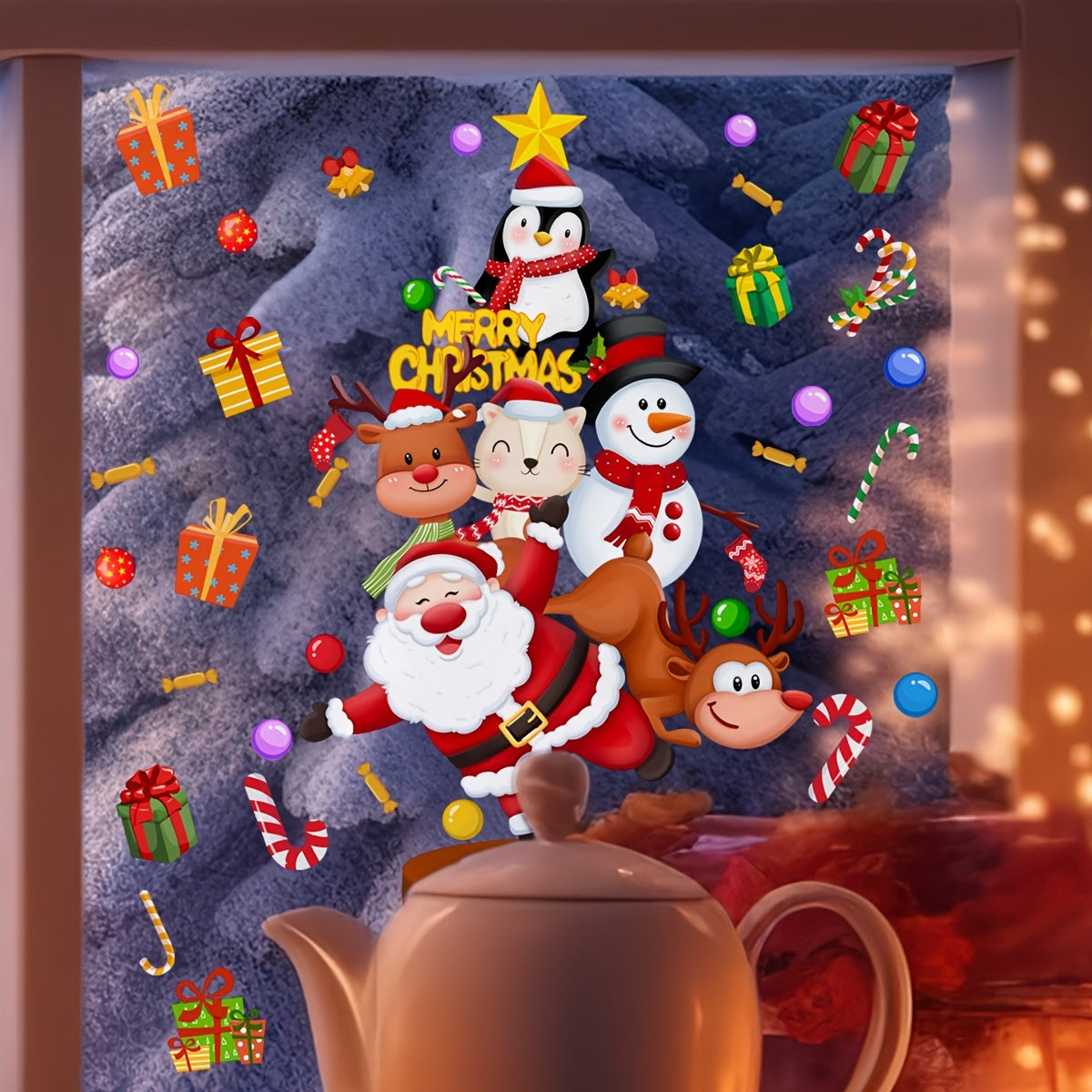 Christmas Cheer Window Clings Santa Reindeer Double-Sided 20x30cm Electrostatic Decals