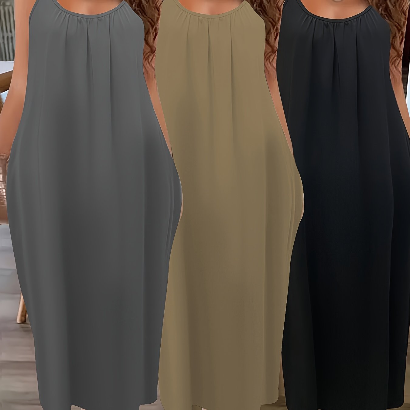 Women Plus Size Sleeveless Maxi Dress Stretchy Solid Color Boat Neck Casual Summer Beach