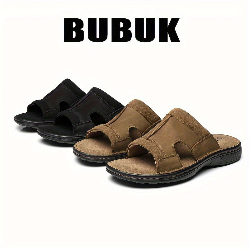 Men's Breathable Open Toe Slippers Non-Slip Lightweight PU Leather Casual Footwear
