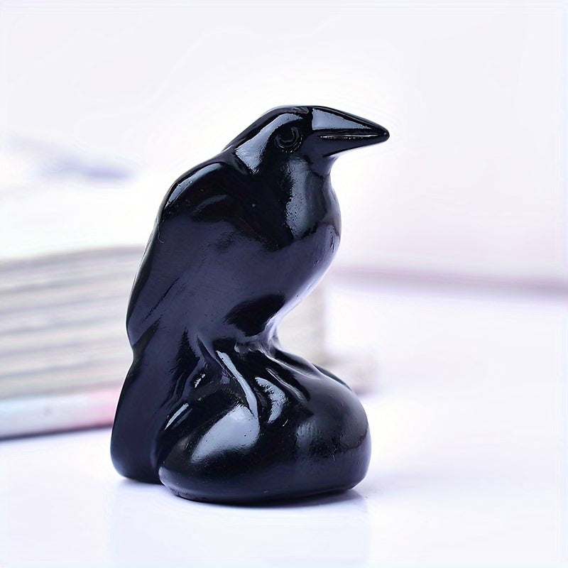 Mini Crystal Jewelry Ornament Made from Natural Carved Obsidian Raven Quartz for Home Decor
