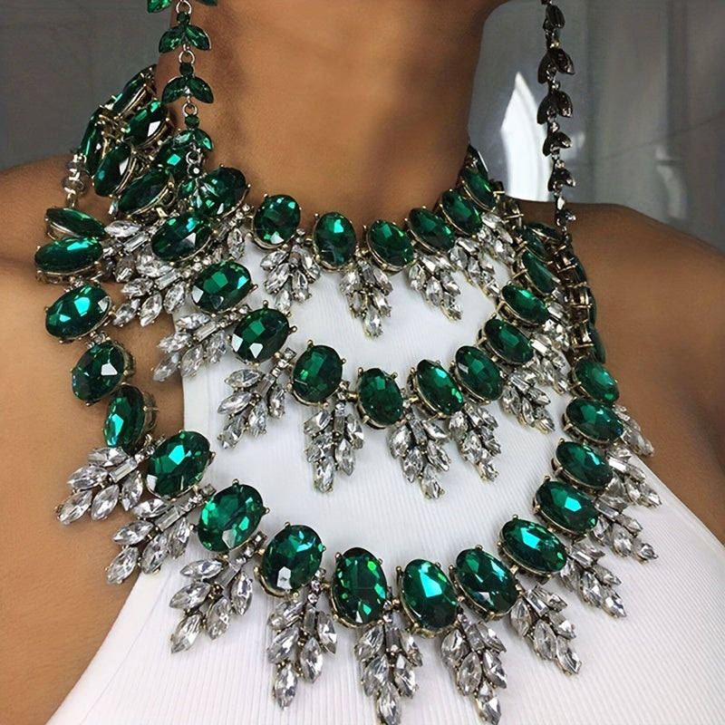 Stylish Rhinestone Body Chain Necklace for Women Alloy Green Clear Crystal