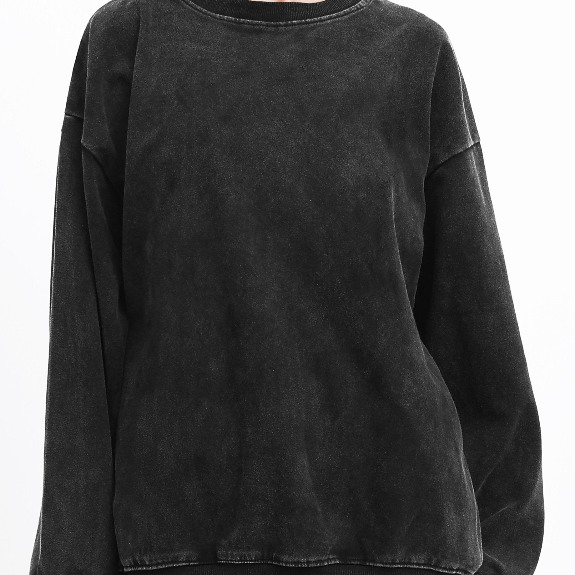 Sudadera de algodón de peso pesado para mujer, lavado vintage, de cuello redondo, pulóver