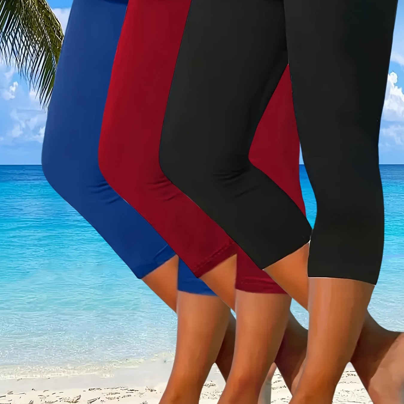 Women’s Plus Size 7/8 Skinny Shorts Polyester Knit Summer Casual Beach