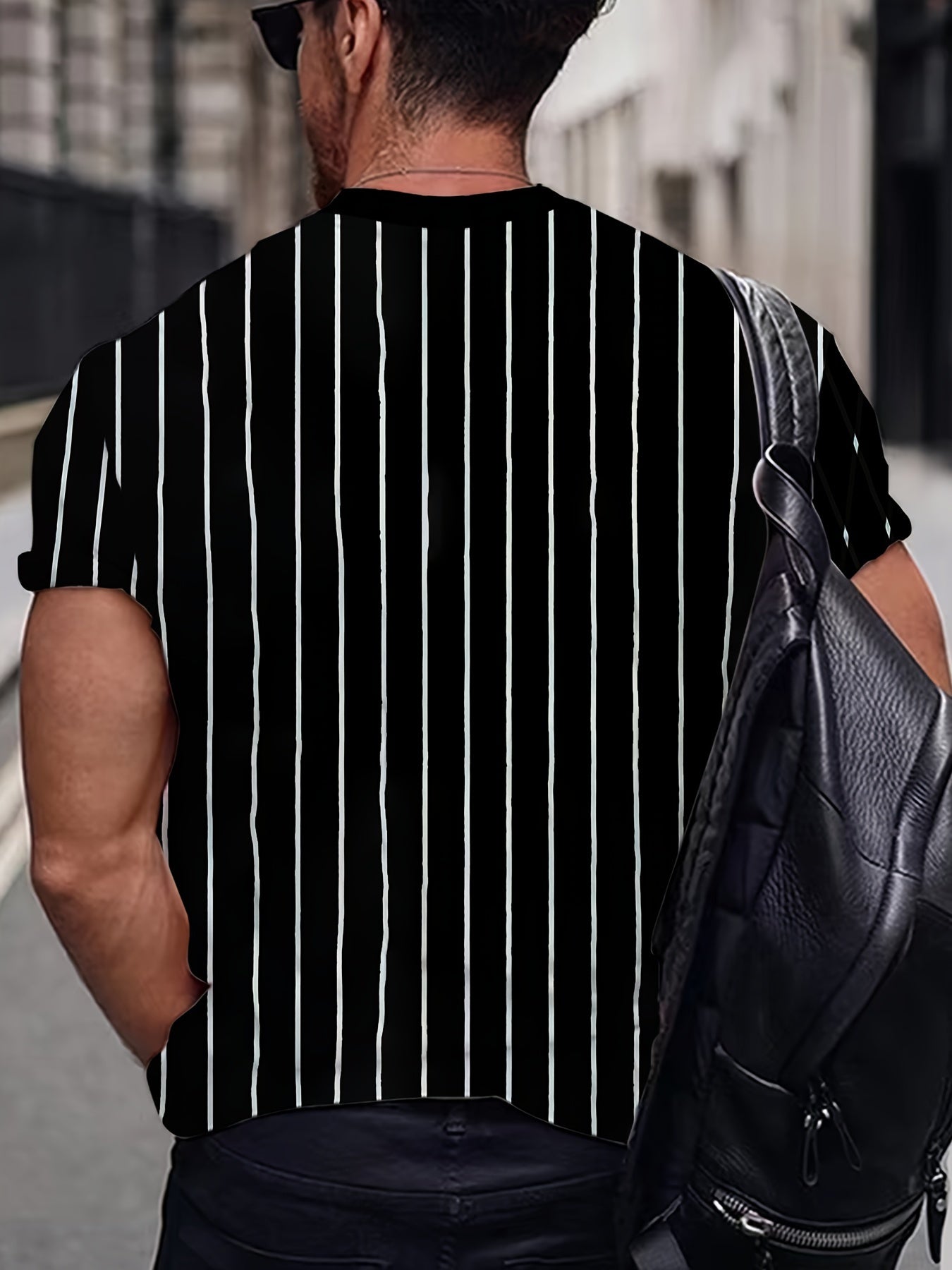 Plus Size Summer Stripes Print T-shirt Polyester Casual Sports Men