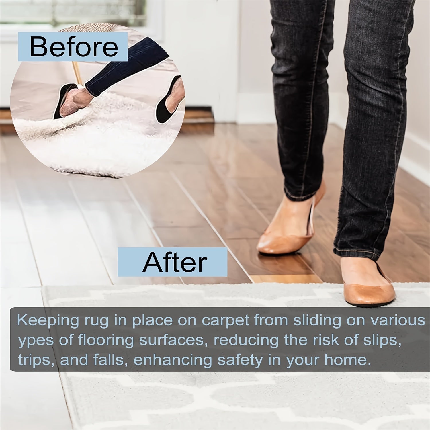 Black Non-Slip Carpet Mat for Hardwood Floors Reusable Washable Grips