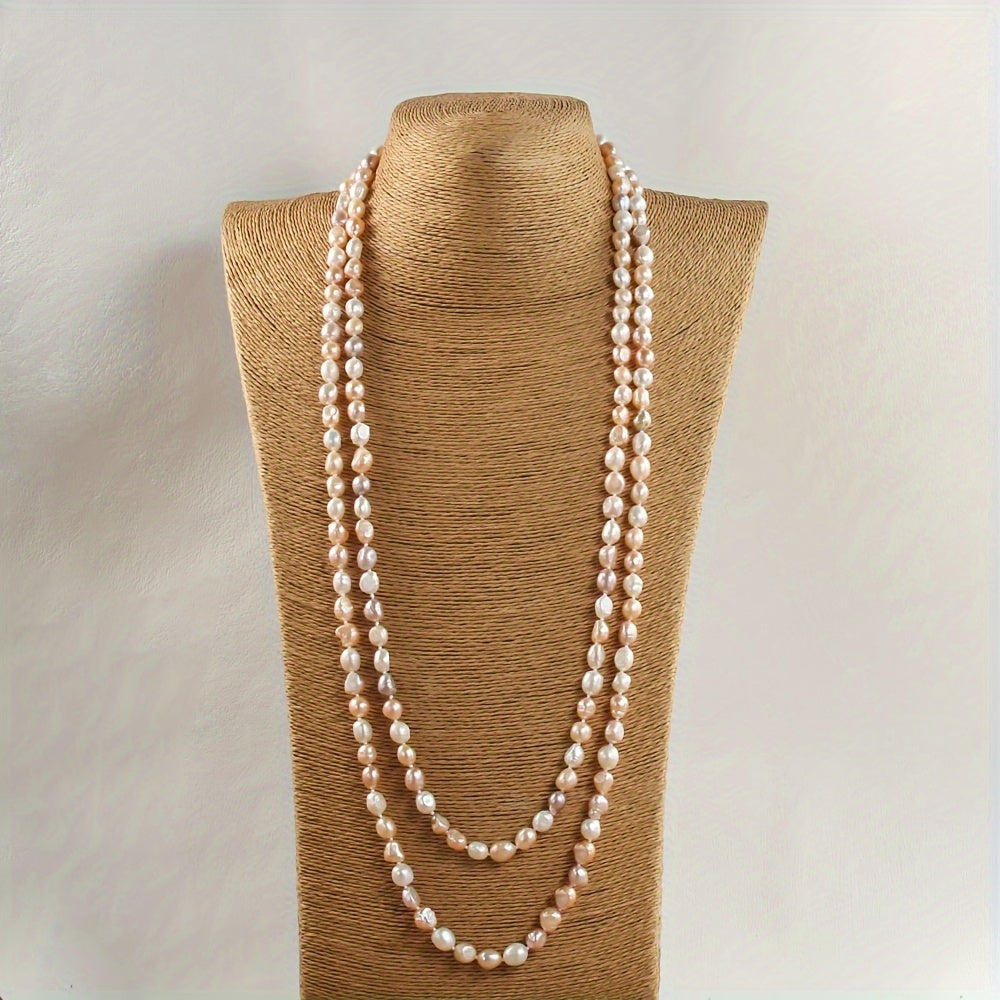 Women's Bohemian Pearl Necklace Natural Irregular Beads Orange Heart 160cm White Purple