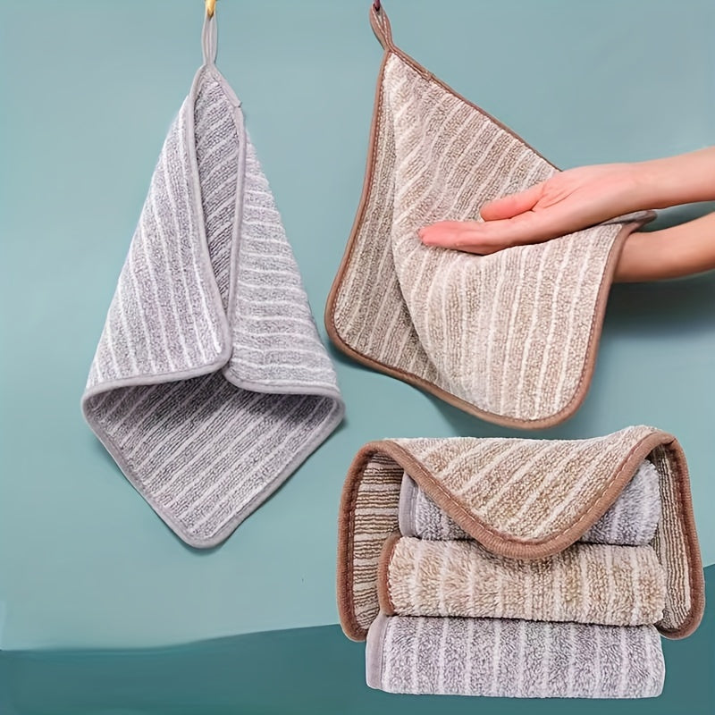 Set of 4 Bamboo Charcoal Striped Kitchen Towels Highly Absorbent Non-Oil Cleaning