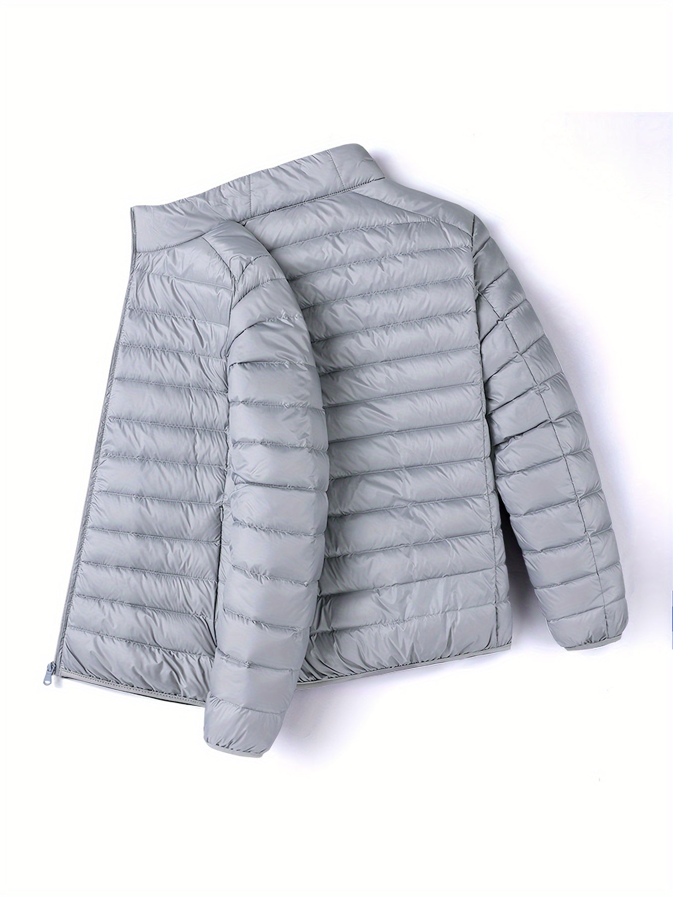 Men's Casual Stand Collar Jacket Polyester Solid Color Zipper Oversized Warm Coat