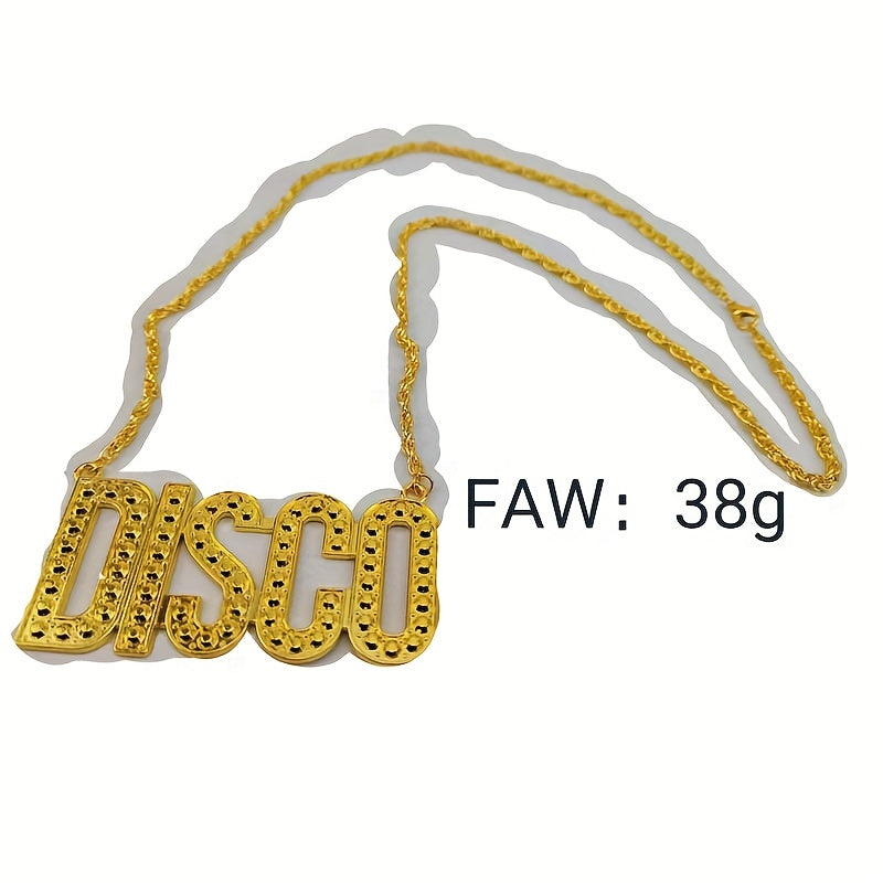 Men's 70s Costume Set with Black Curly Wig Glasses Necklace Beard