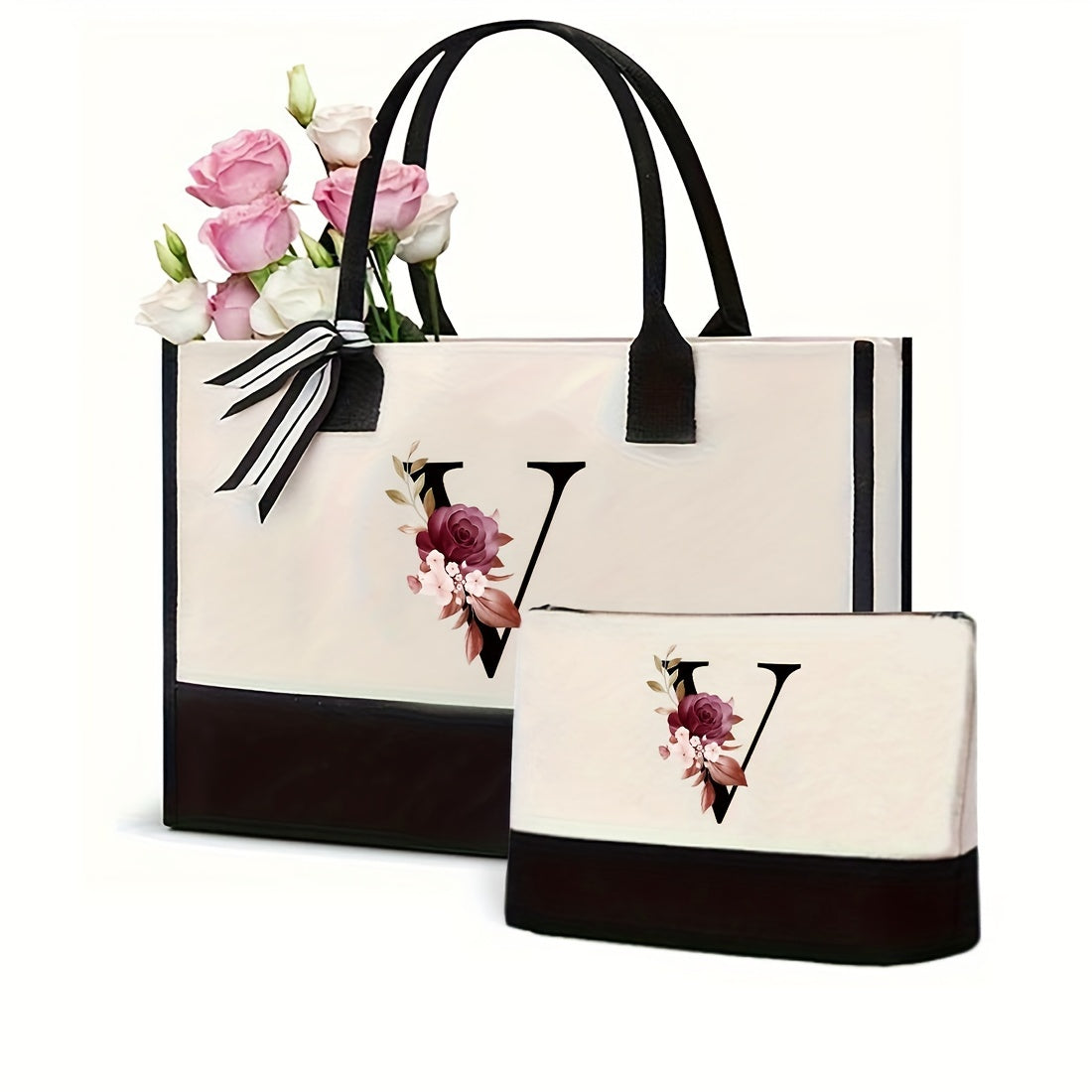 Women's Canvas Letter Handbag Large Versatile Shoulder Bag for Office and Shopping