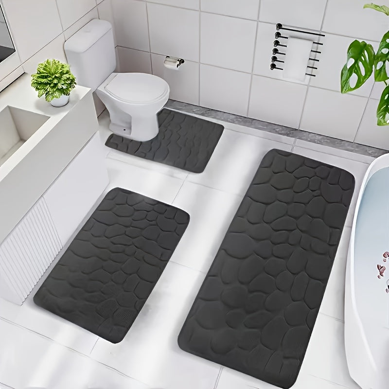 3-Piece Coral Fleece Bath Mat Set Non-Slip Geometric Pattern Machine Washable Bathroom Kitchen