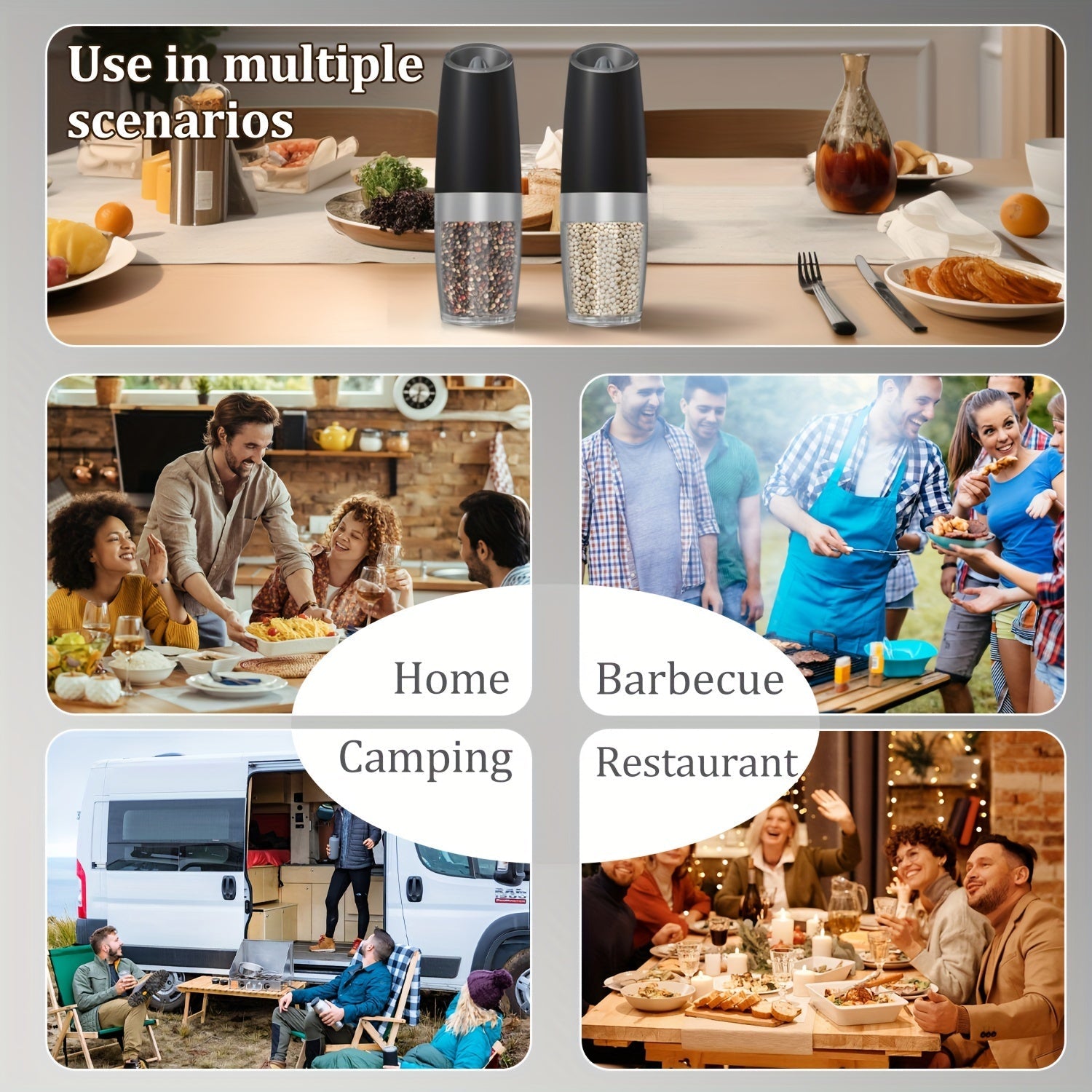 Elektr tuz va murch maydalagich to'plami, sozlanadigan qattiqlikda, batareya bilan ishlaydigan, LED chiroq, bitta qo'l bilan ishlatish, zanglamaydigan po'lat - bir nechta ranglarda mavjud.