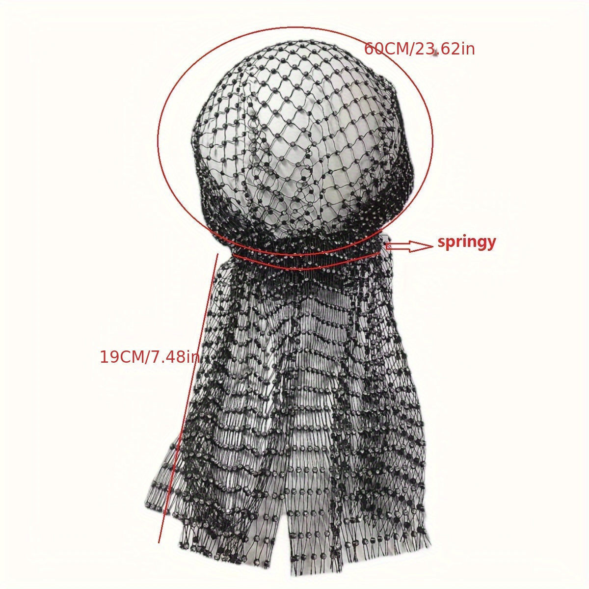 Black Rhinestone Fishnet Headband Y2K Party Decor Veil Cap for Women