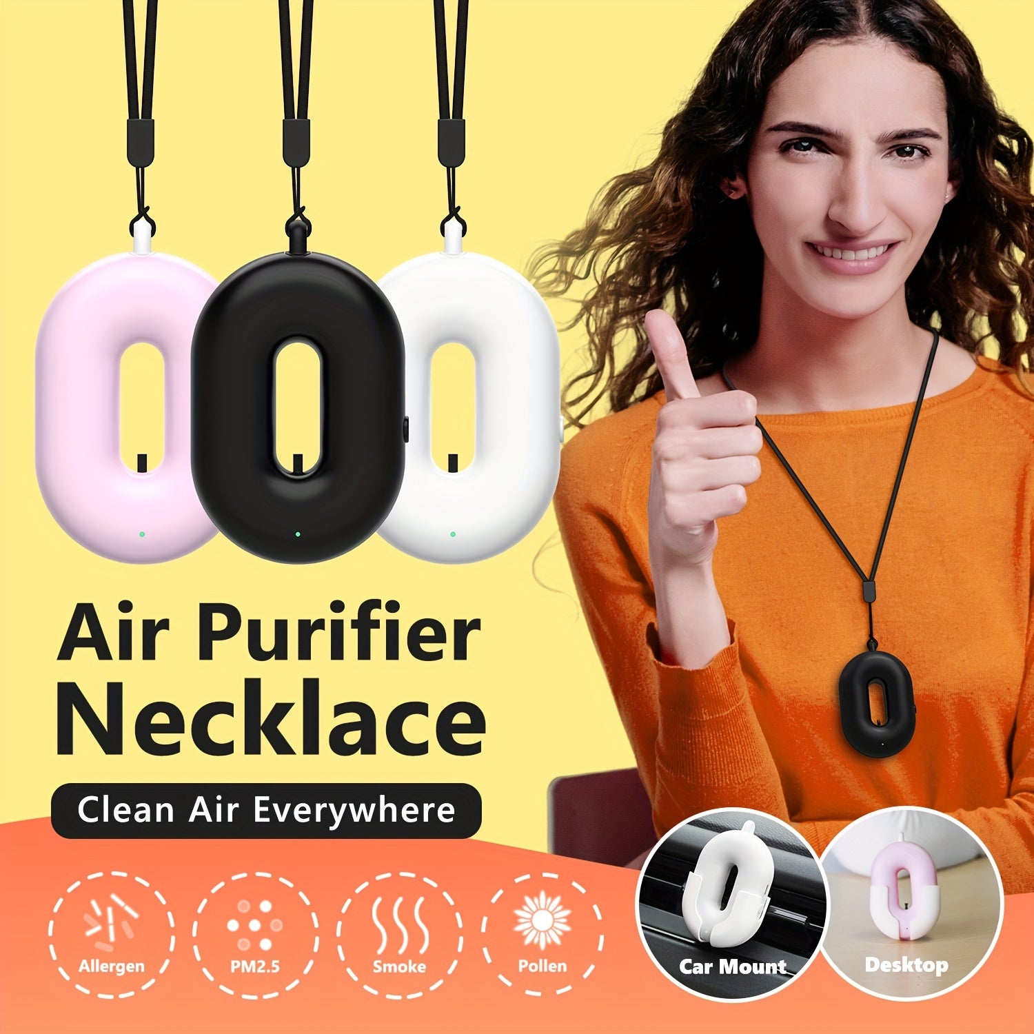 Portable Personal Air Purifier Necklace with Negative Ions for Travel and Home