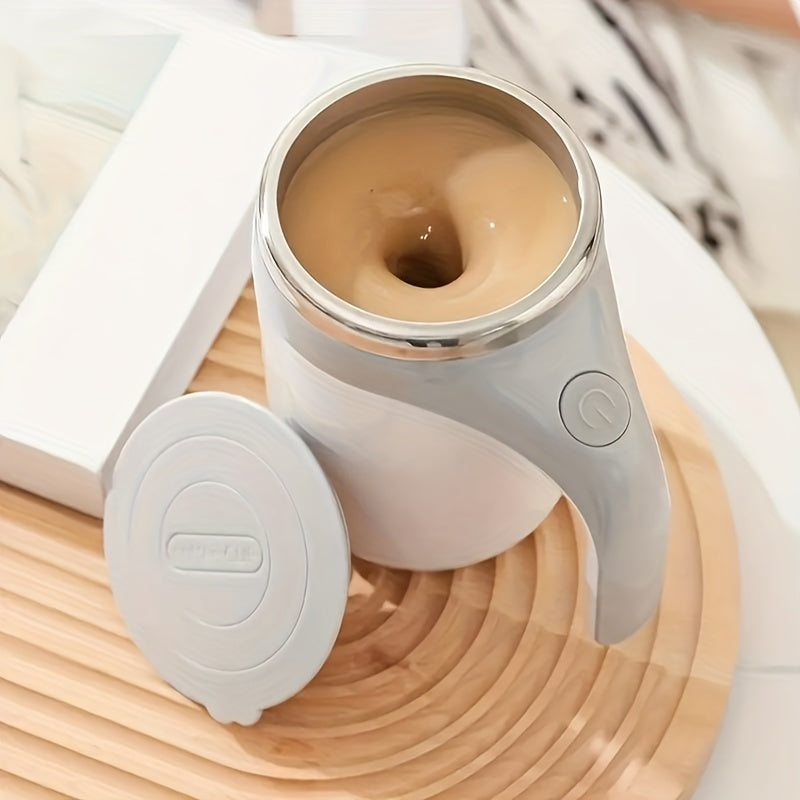Stainless Steel Self-Stirring Coffee Mug with Wooden Handle Reusable Battery-Powered 8.99cm H x 14.0cm W