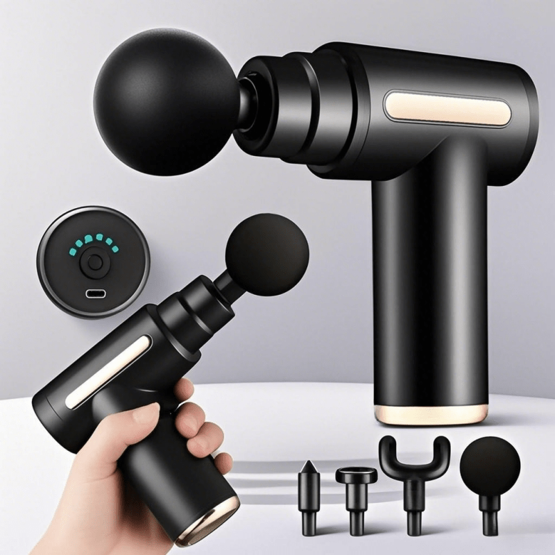 Portativ Fascia Massaj Qurollari, Qayta zaryadlanadigan 1200Mah Li-ion Batareya, 4 Ta O'zgaruvchan Massaj Boshliqlari, USB Zaryadlash, LED Sensorli Ekran, Plastik Tanasi, To'liq Tana Mushaklarini Qayta tiklash uchun, Sport