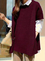 Women's Plus Size Short Sleeve Crew Neck Sweater with Side Seams