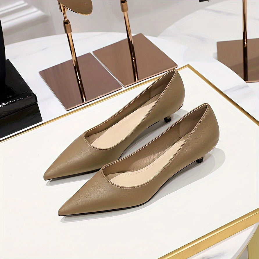 Women's Kitten Heel Pumps Pointed Toe Slip-On Dress Shoes Faux Leather All-Season