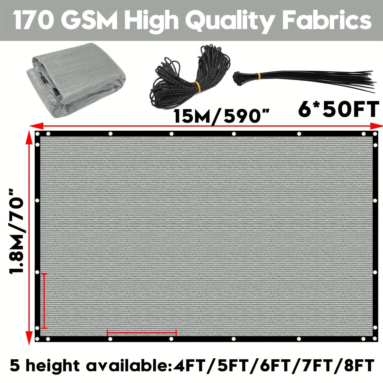 150GSM Gray Privacy Fence Screen for Outdoor Balcony Yard Pool Porch Windproof with Zip Ties