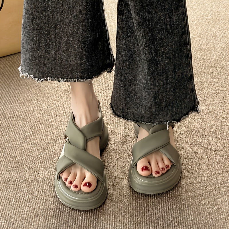 Women's Open-Toe Slip-On Platform Sandals Cushioned Mid-Heel Black White