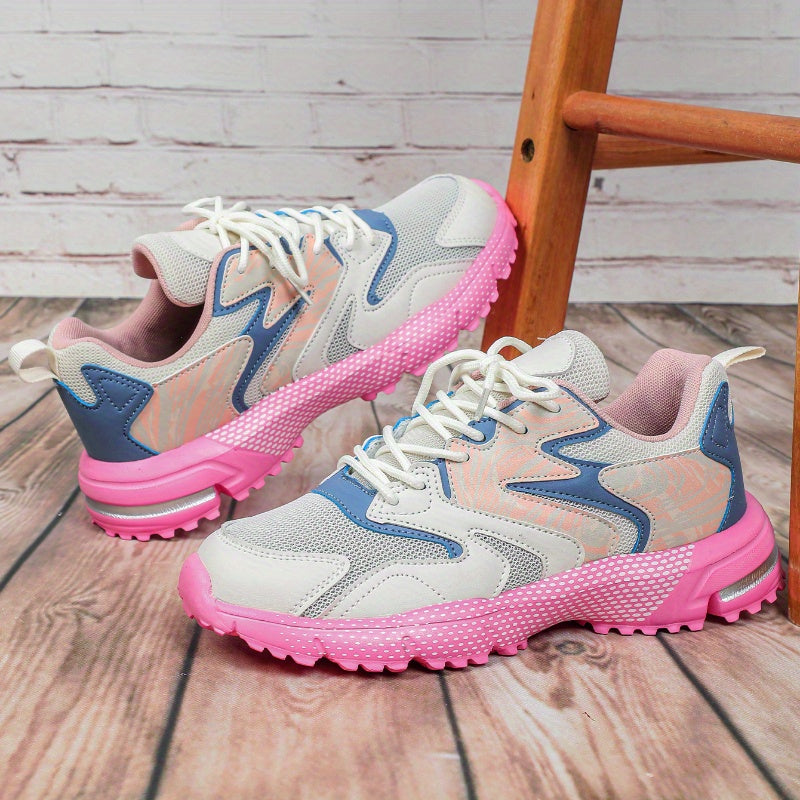 Women's Casual Sneakers Vibrant Pink and Black Clunky Street Style Shoes