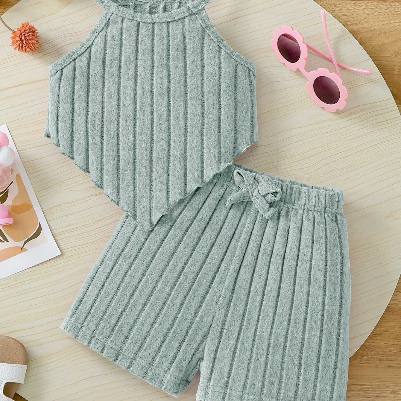 Летний комплект для девочек включает топ-корсет и фиолетовые шорты из трикотажной ткани, моется в машине, подходит для активного отдыха