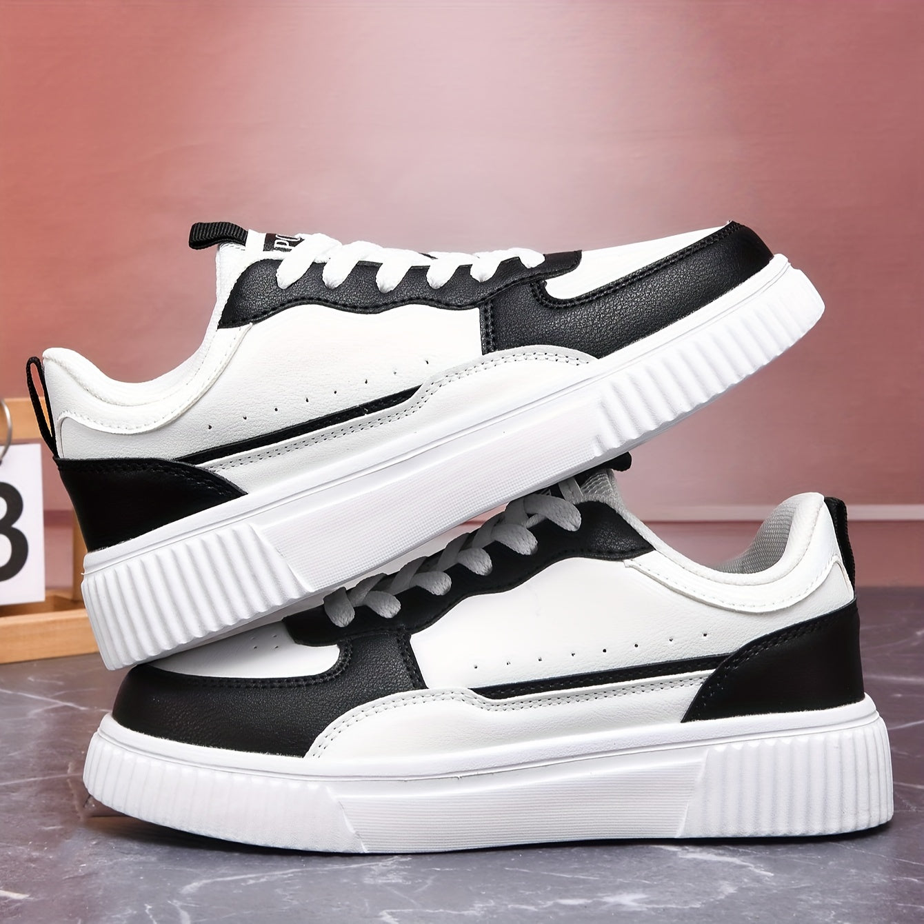 Women's Fashion Skate Sneakers Geometric Pattern Faux Leather Upper Fabric Lining EVA Sole