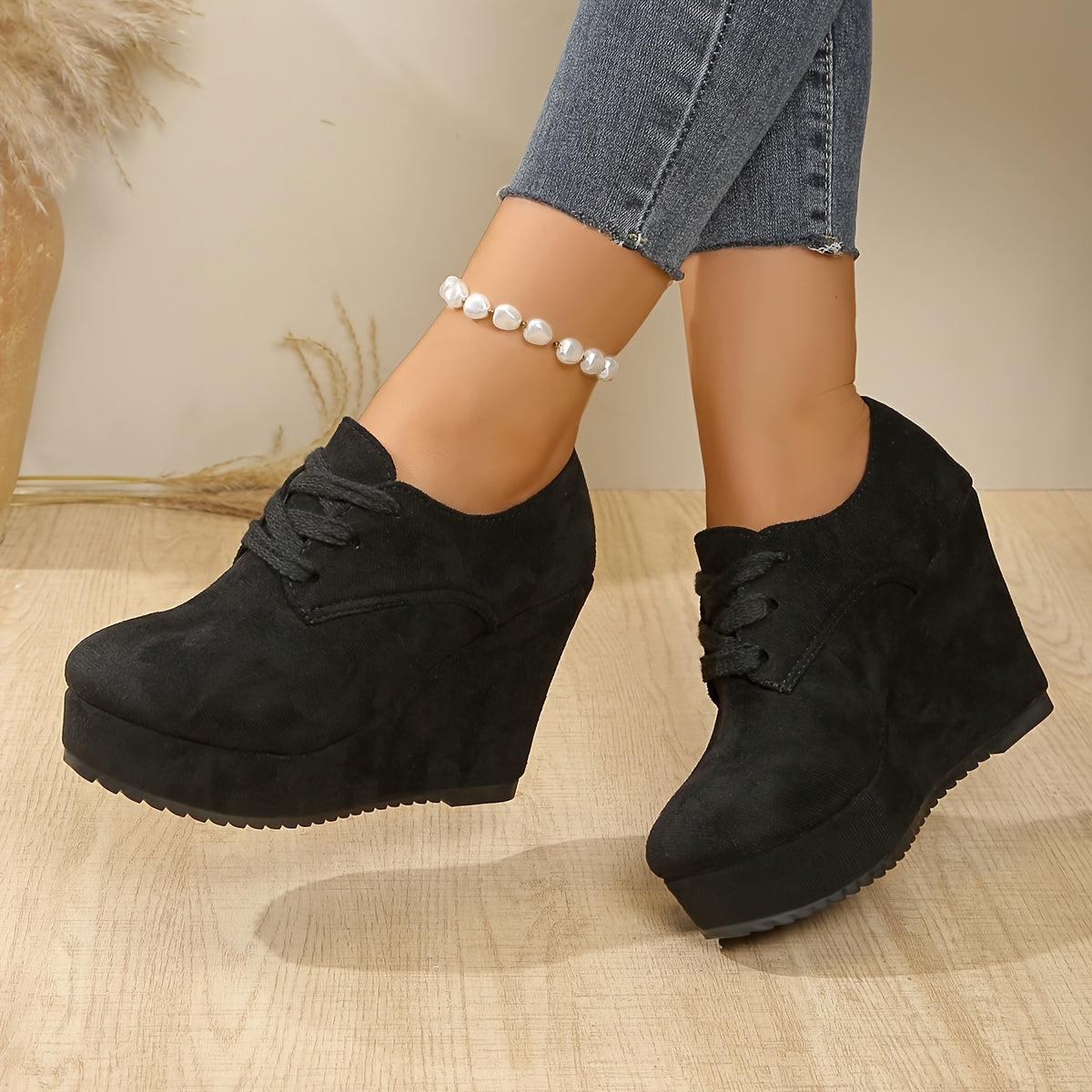 Women's Solid Color Casual Chunky Platform Shoes 10cm Heel Lightweight Boots